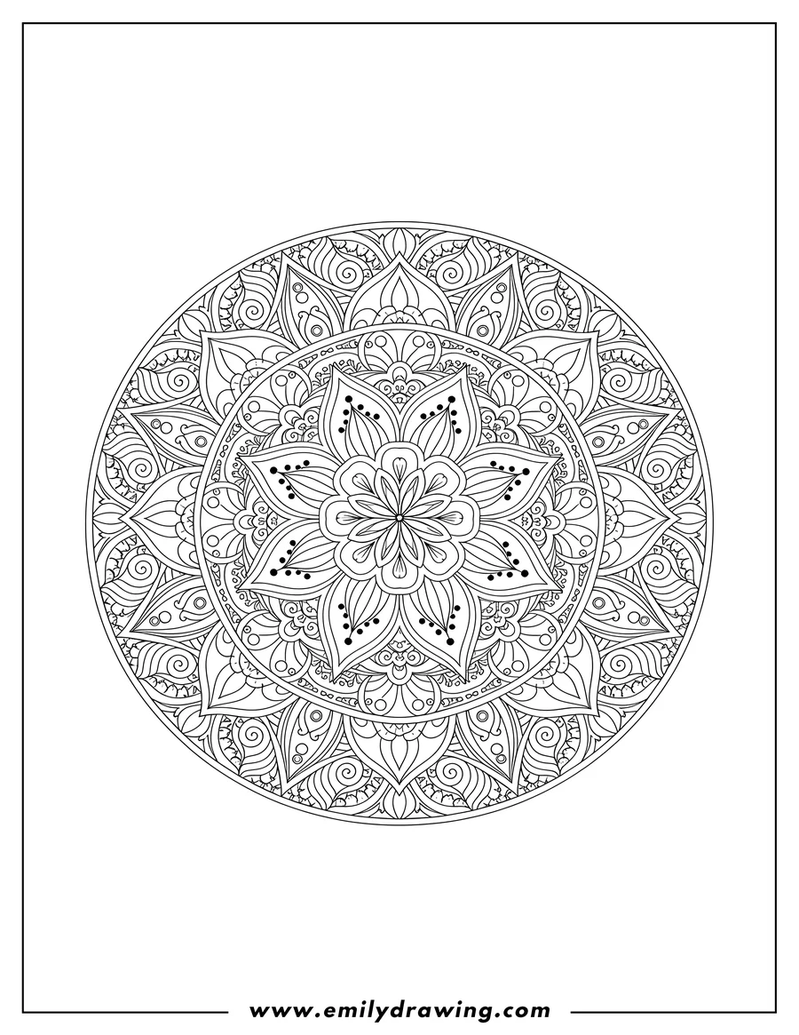 Printable coloring page of majestic Floral Zentangle mandala coloring page