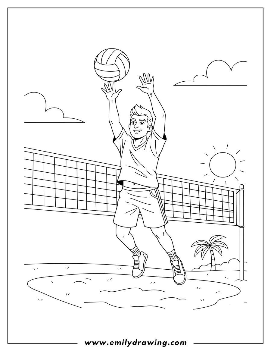 Free to print drawing of man blocking a volleyball at the net