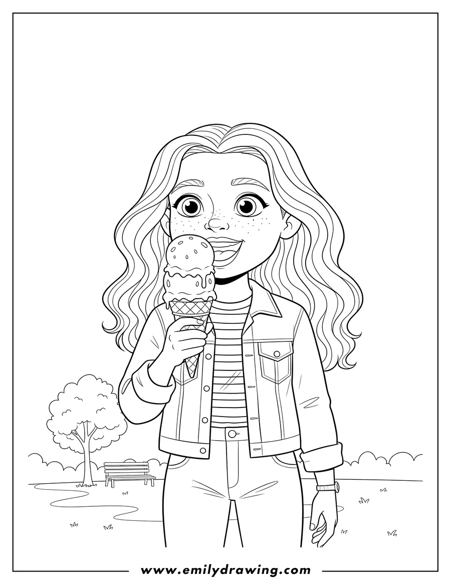 Simple sketch of max Mayfield Scaled, eating an ice cream cone to color