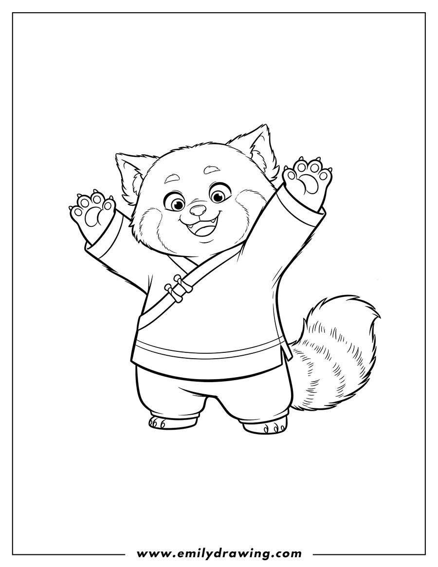 Coloring page of meilin Lee Red Panda To Color, standing with paws held up