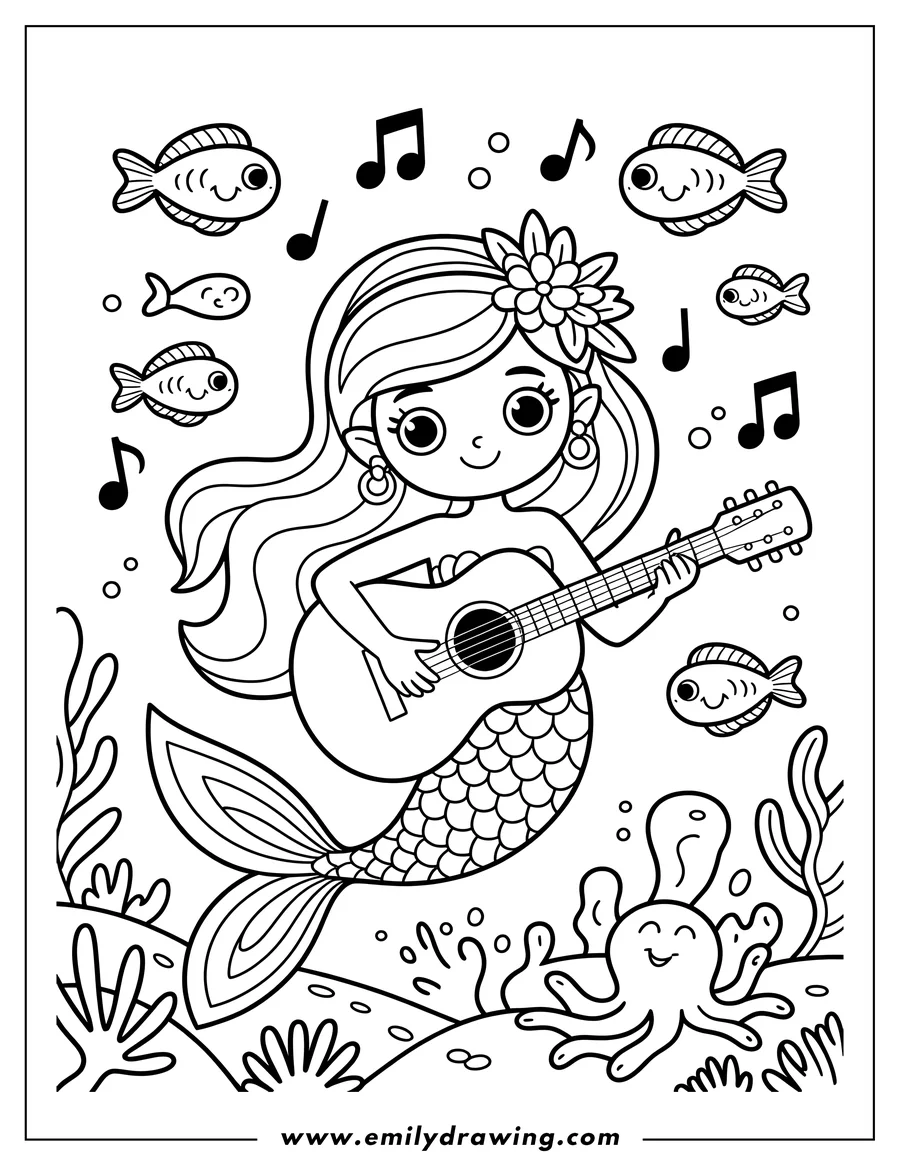 Printable coloring page of mermaid