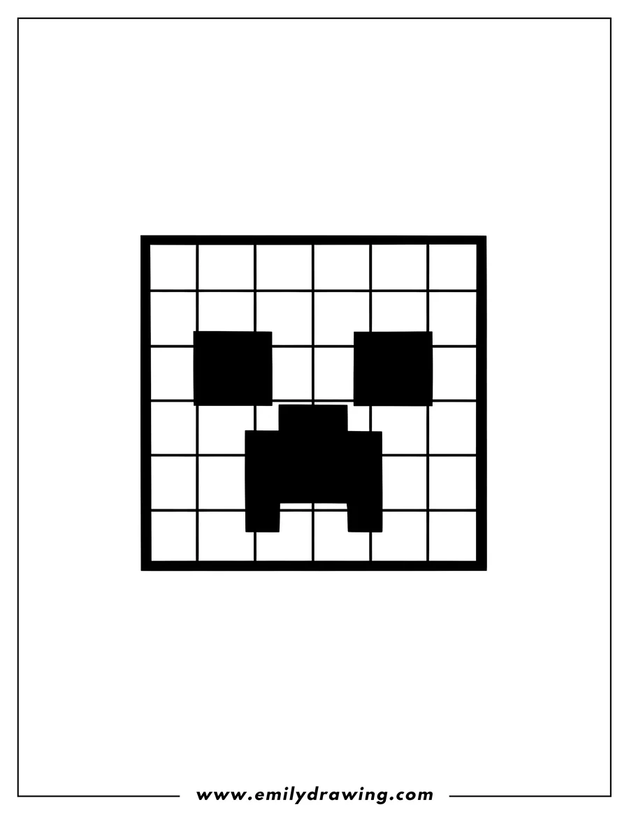 Linear illustration of minecraft Creeper face logo, pixelated