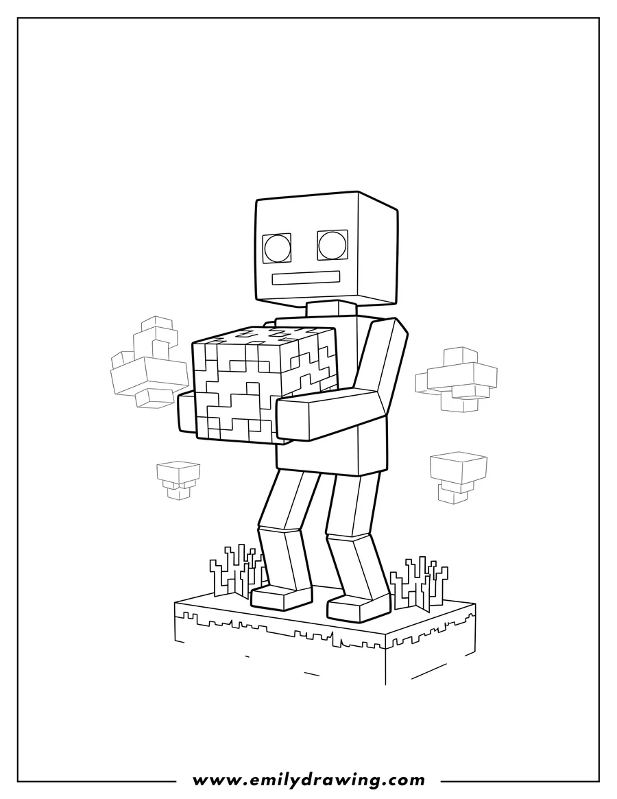 Free to print drawing of minecraft Enderman holding a block