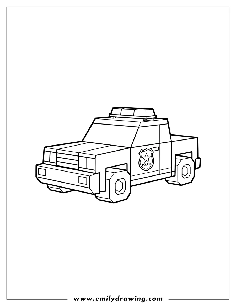 Linear illustration of minecraft Police Car with a police badge