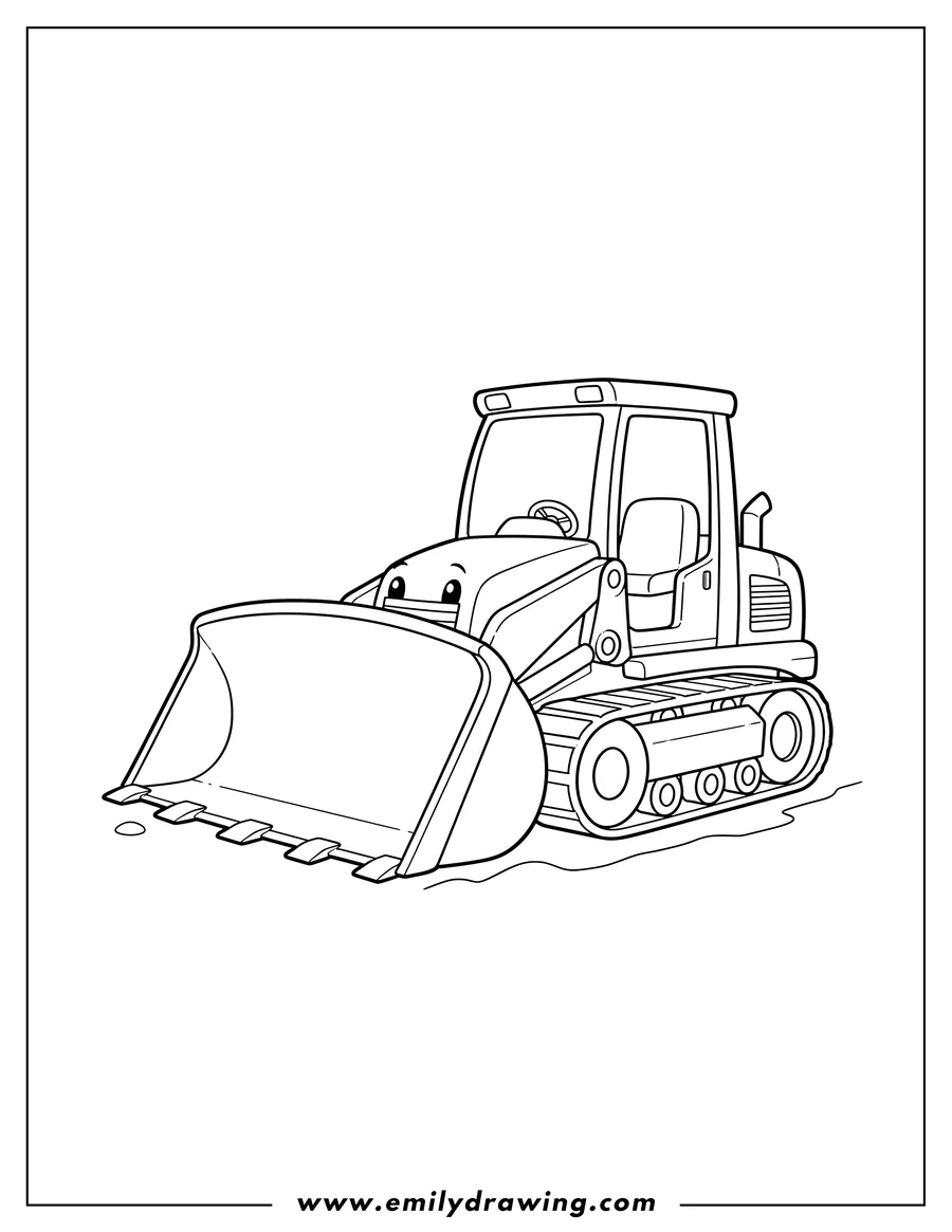 Printable coloring page of mini Bulldozer Outline with a large front bucket
