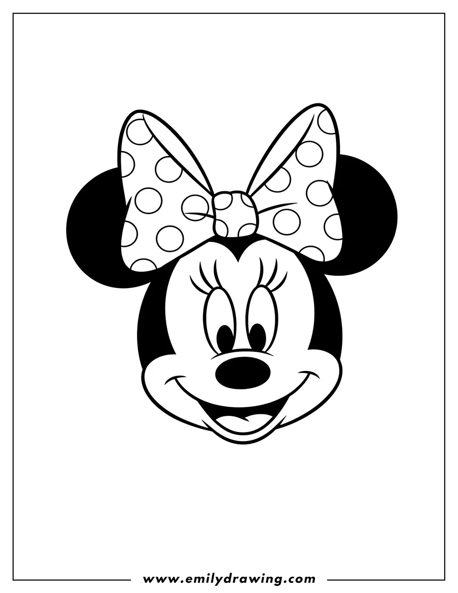 Coloring page for kids: minnie Mouse smiling face with a polka dot bow