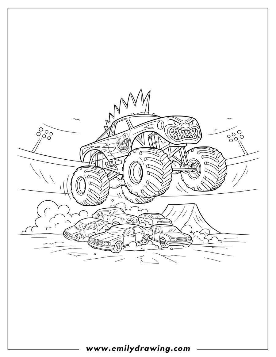 Free to print drawing of mohawk Warrior Monster Jam Truck jumping
