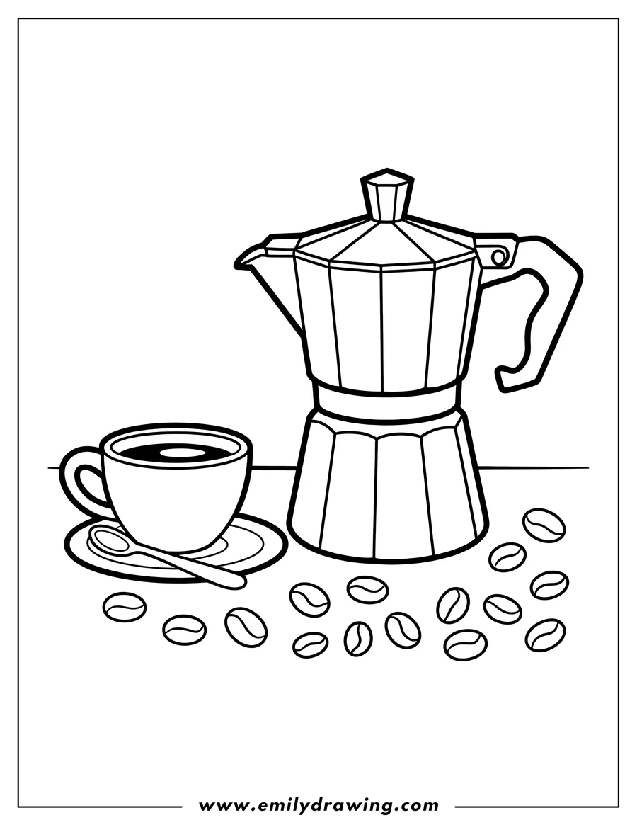 PDF style coloring page: moka Pot