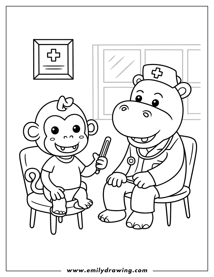 Coloring sheet featuring monkey