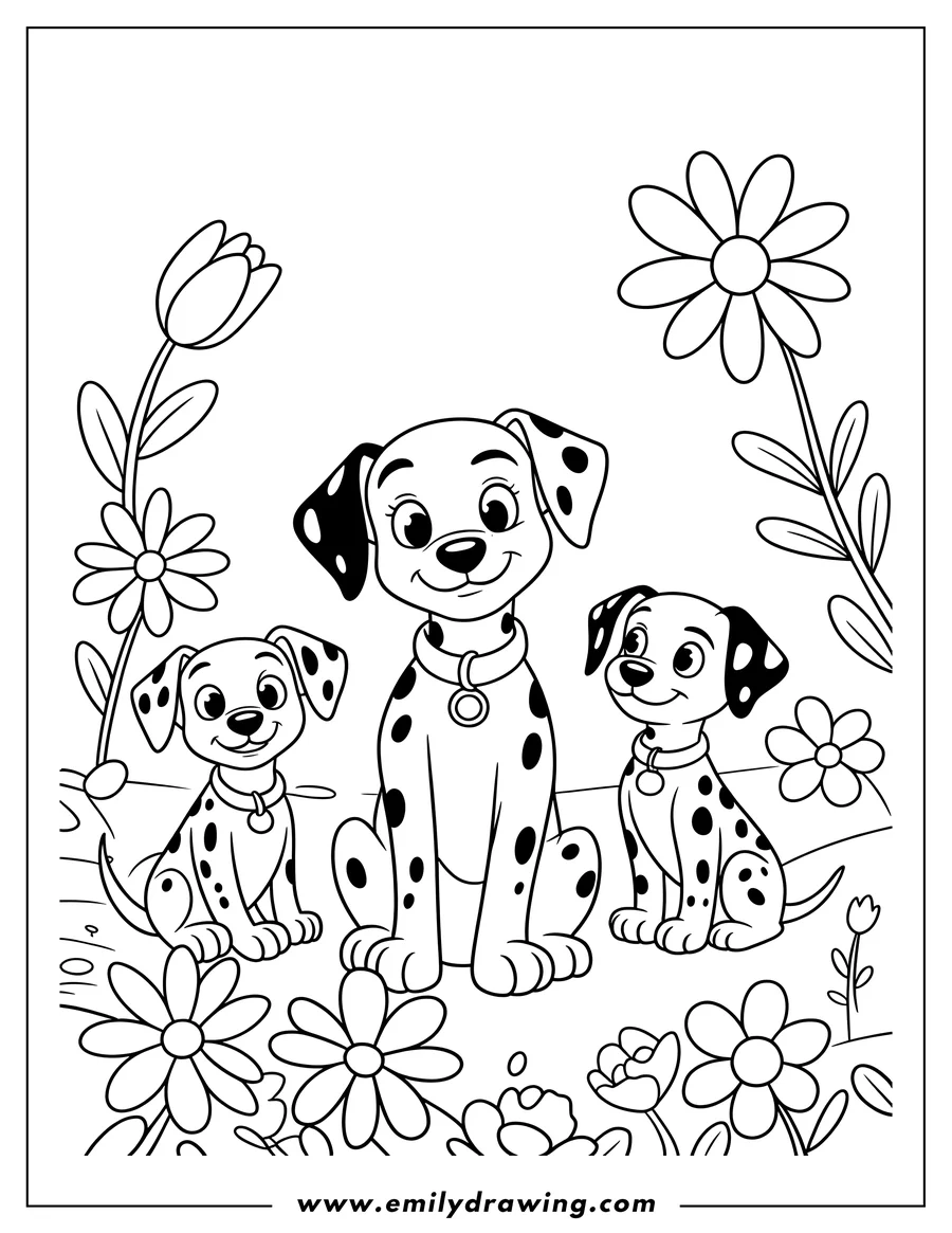 PDF style coloring page: mother Dalmatian