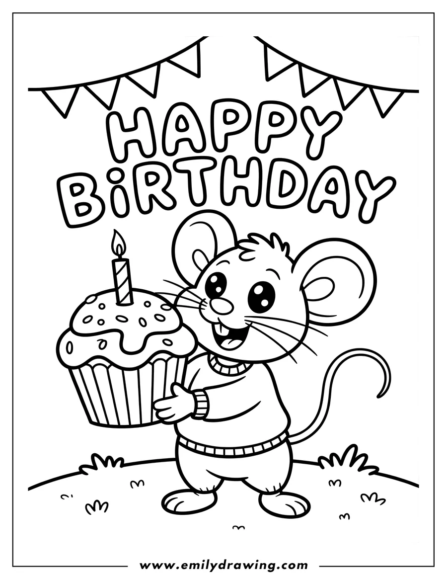 Black and white line art of mouse