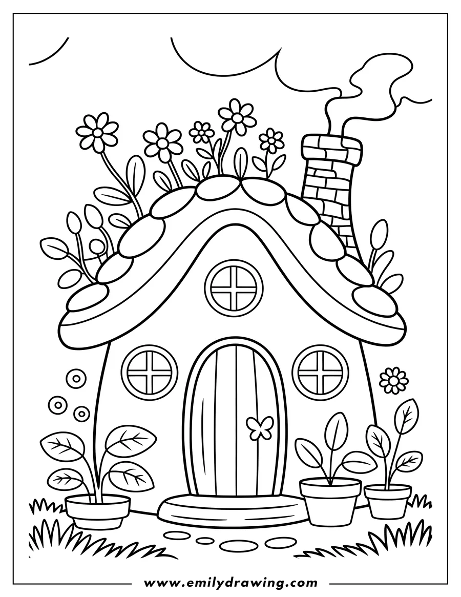 Doodle style coloring picture of mushroom House