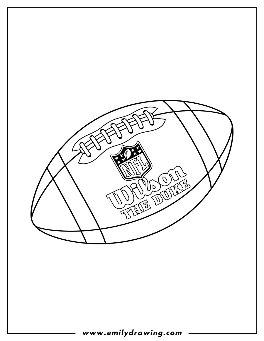 Black and white line art of nfl Football To Color with NFL logo, Wilson, and THE DUKE markings