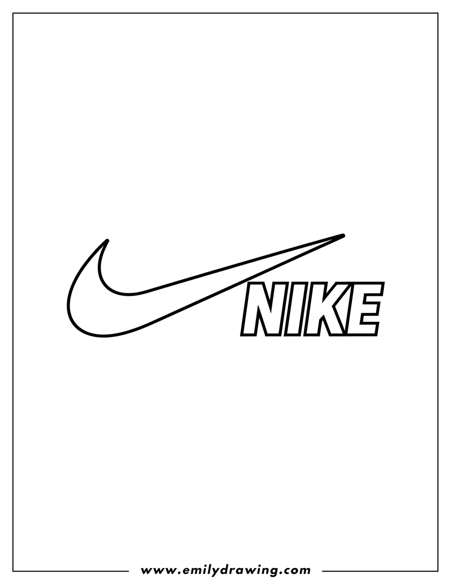 Coloring page of nike logo with the word NIKE and a swoosh