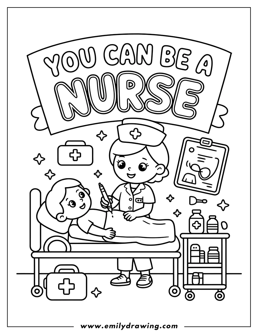 PDF style coloring page: nurse