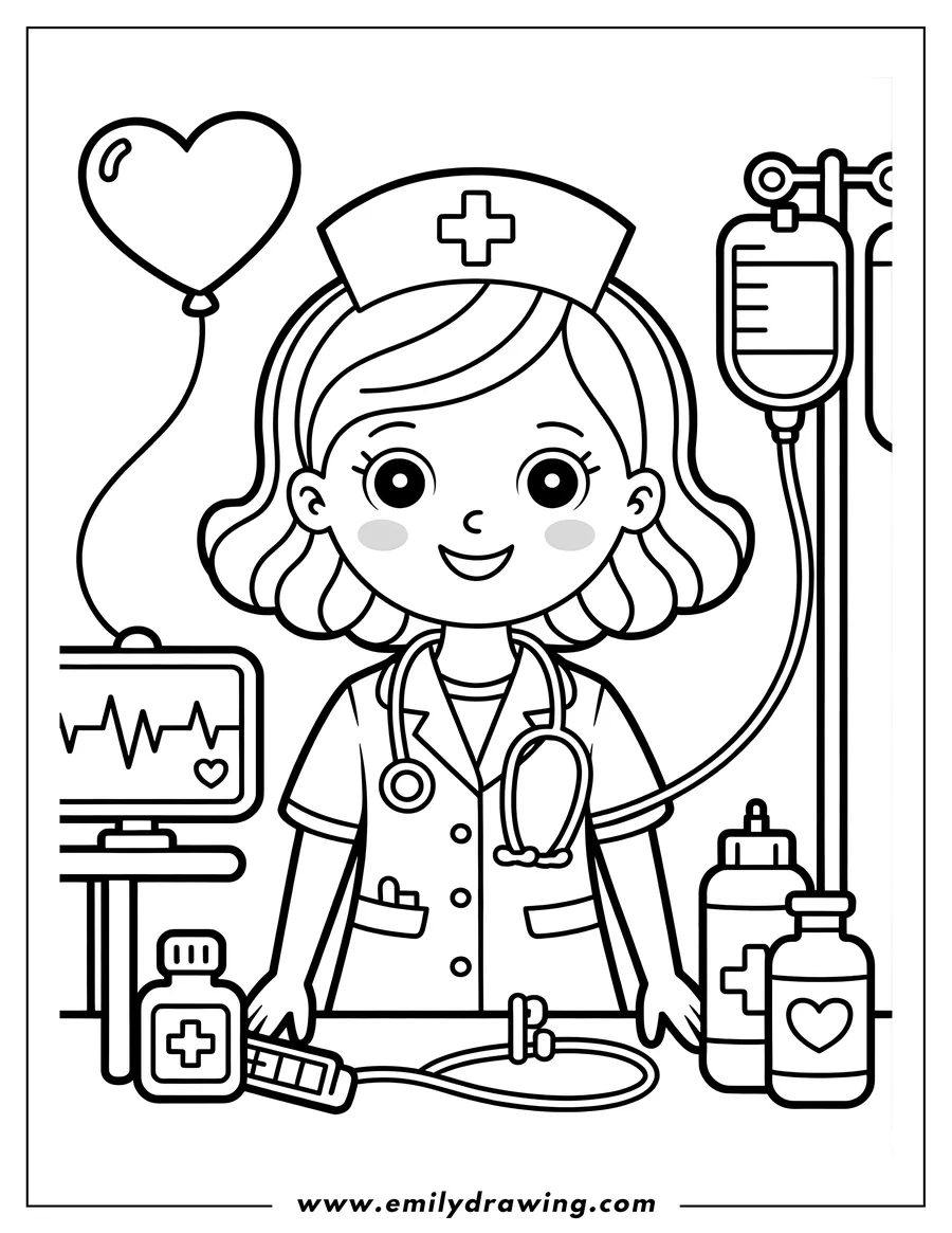 Outline drawing of nurse