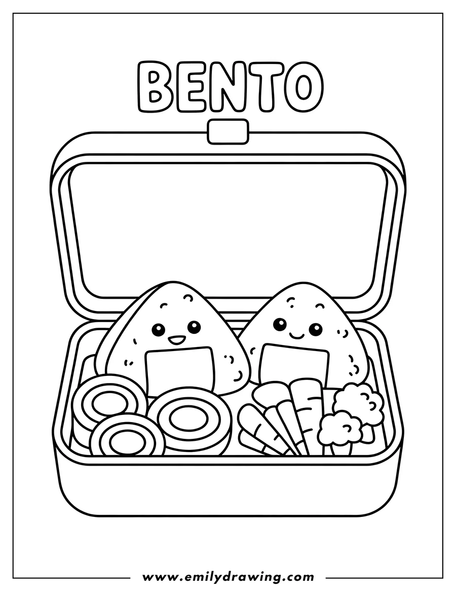 PDF style coloring page: onigiri