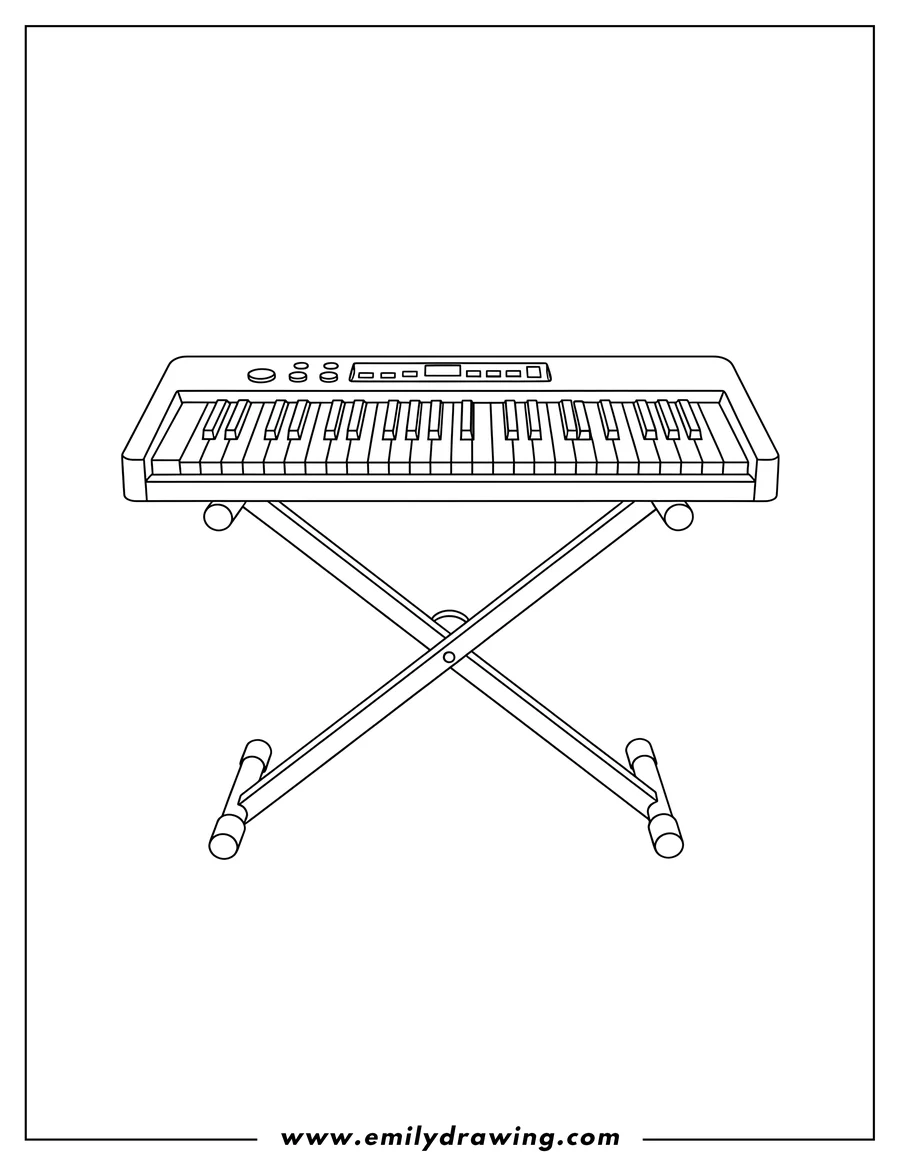 Outline drawing of organ Keyboard on an X-stand