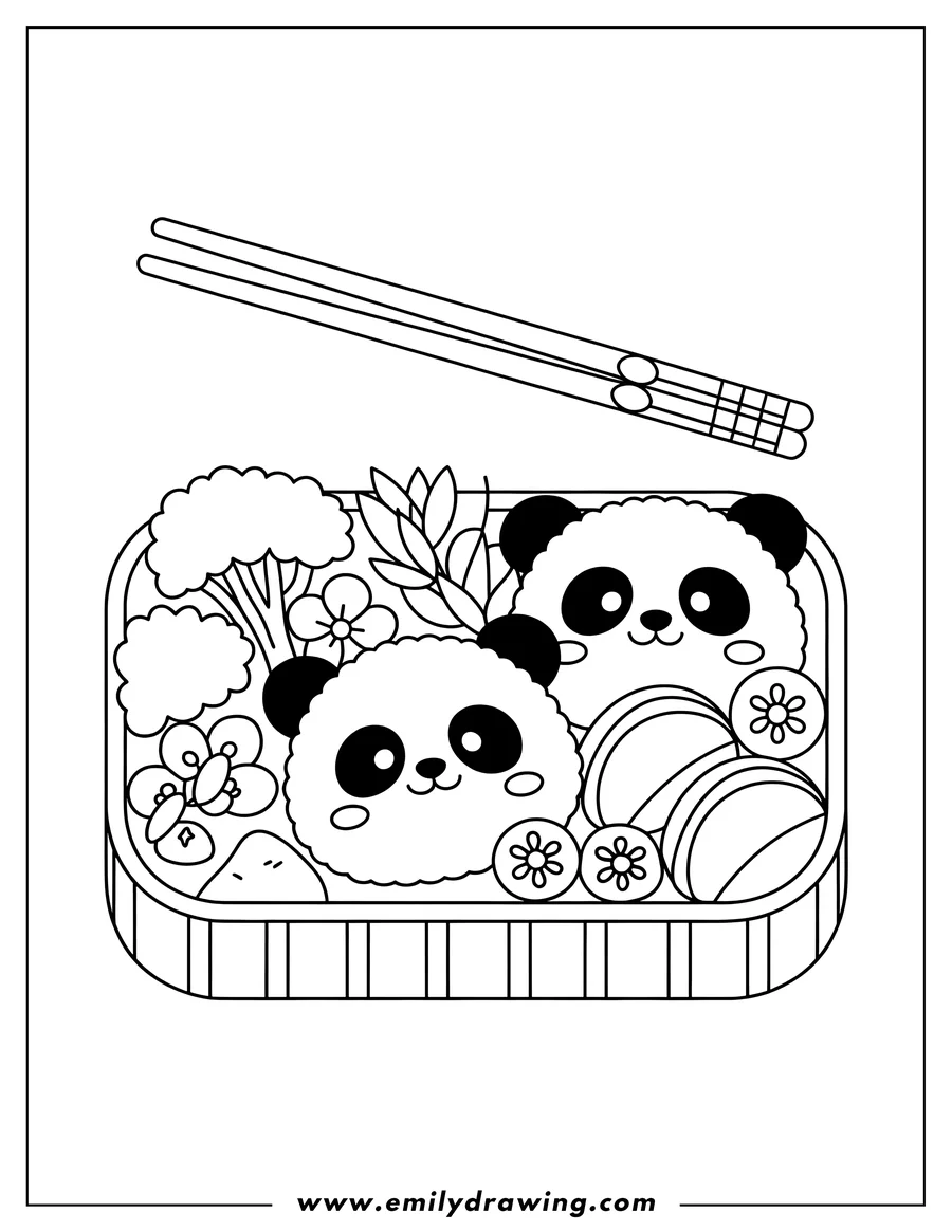 Coloring sheet featuring panda Rice Ball
