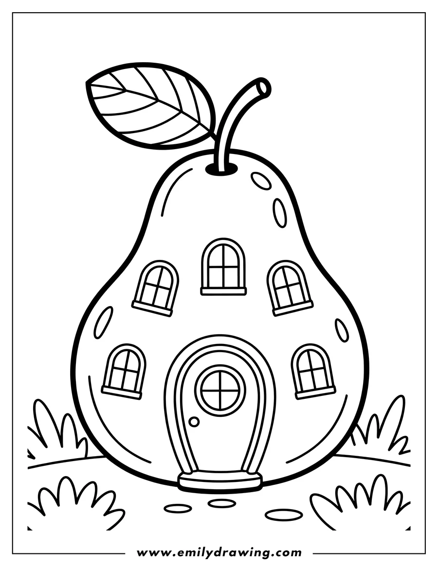 Simple sketch of pear House to color