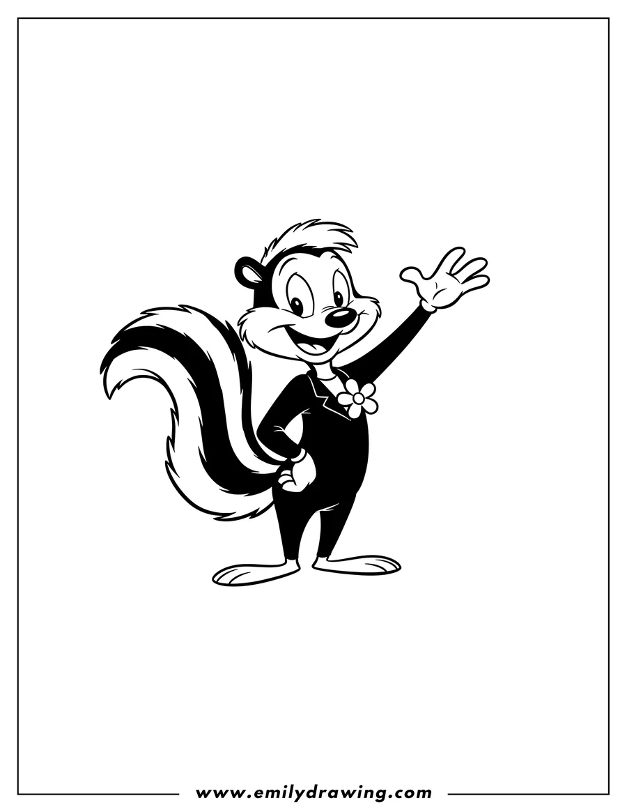 Free to print drawing of pepé Le Pew standing, smiling, and waving