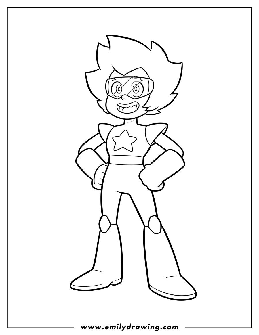Simple sketch of peridot Smiling Outline, hands on hips to color