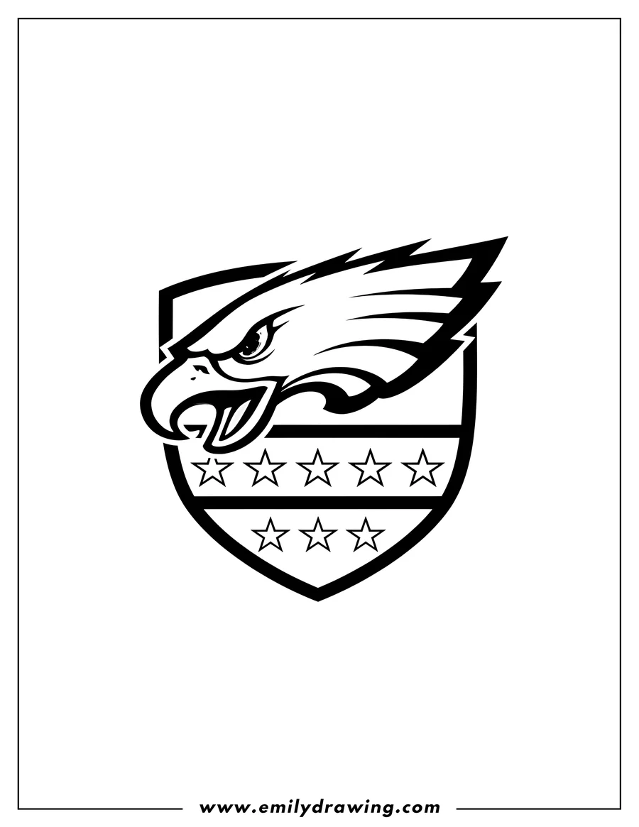 Simple sketch of philadelphia Eagles Nfl Logo To Color, featuring an eagle head with rows of stars to color