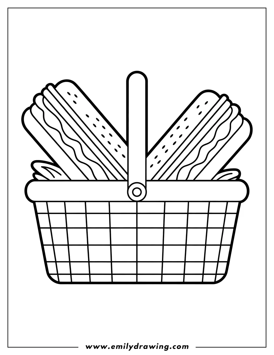 Clean line drawing: picnic Basket