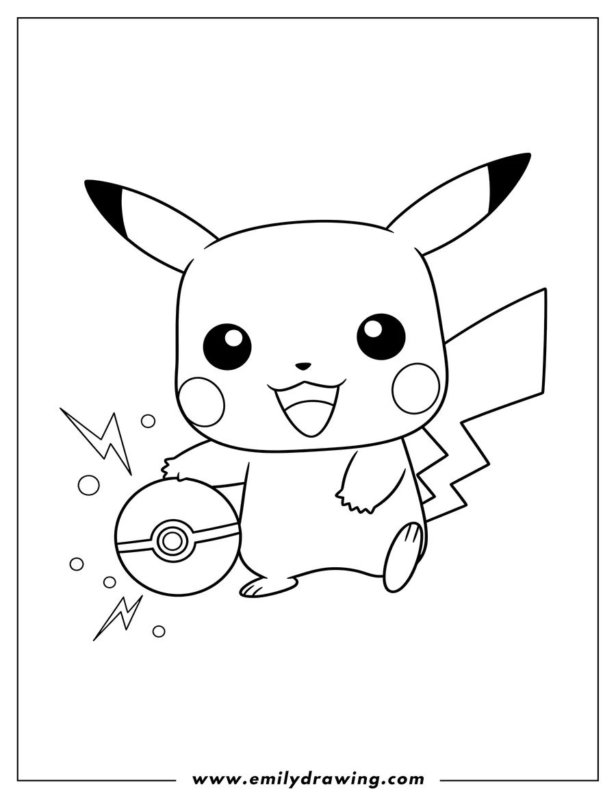 High quality printable pikachu Funko Pop smiling and reaching for a Pokeball for coloring
