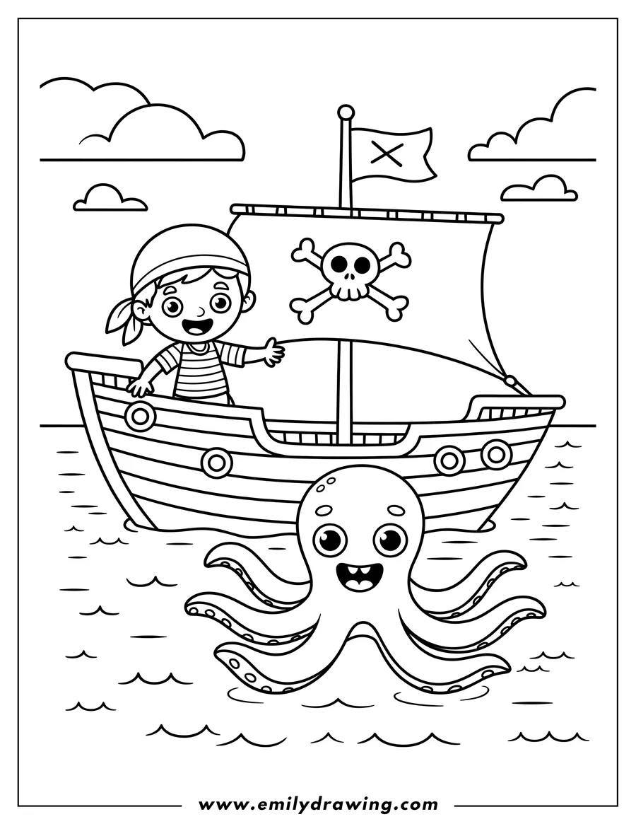 Outline drawing of pirate Boy