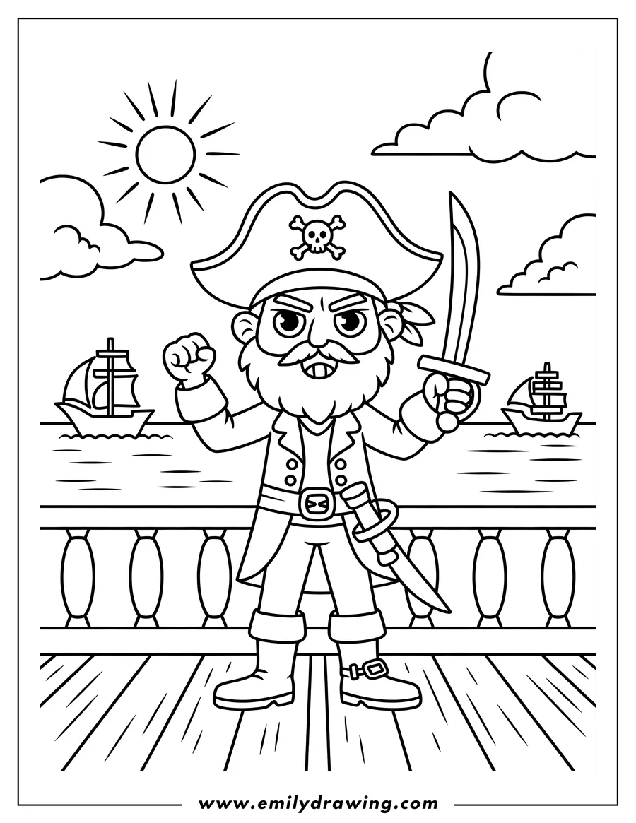 Printable coloring page of pirate Captain