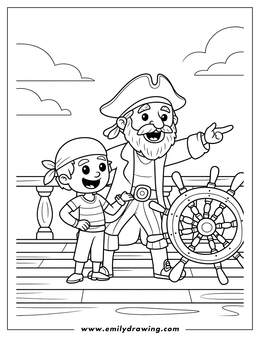 Downloadable coloring page of pirate Captain
