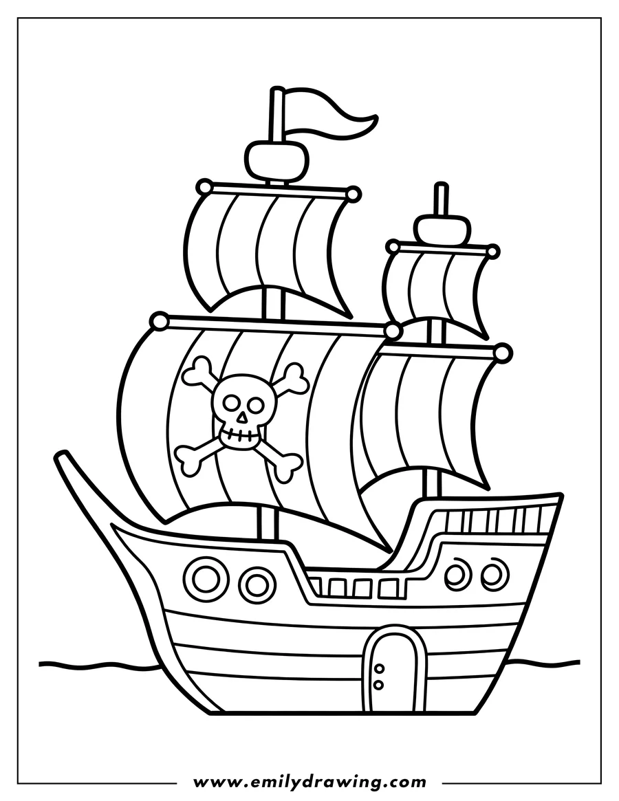 Doodle style coloring picture of pirate Ship