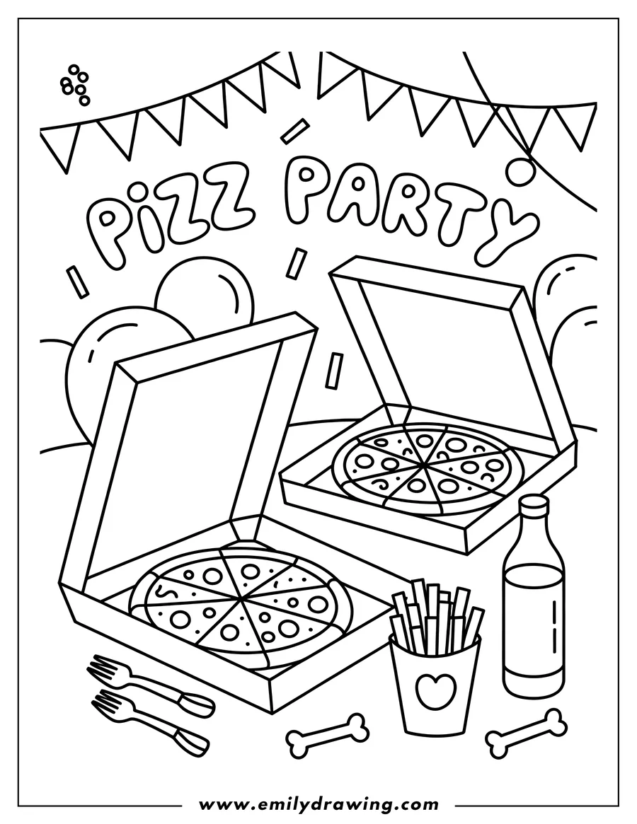 Printable coloring page of pizza