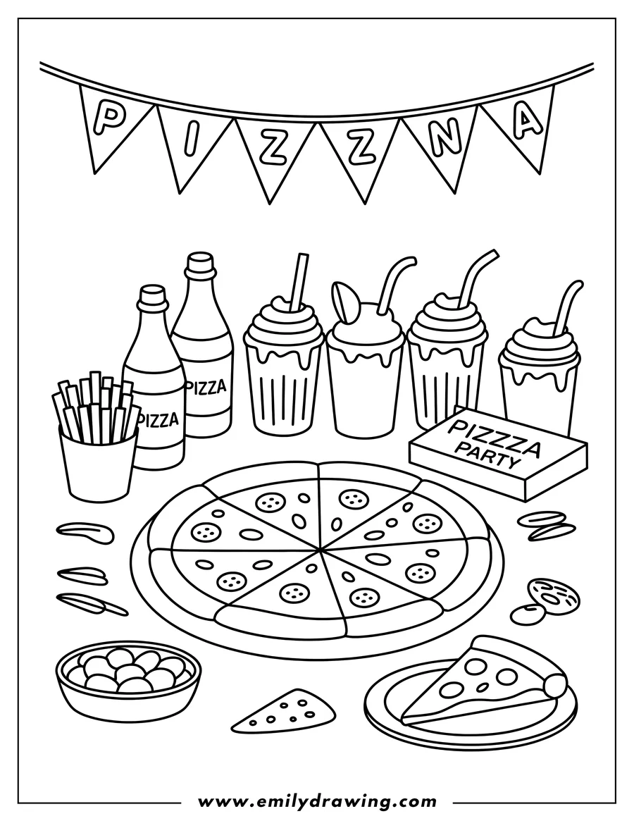 Printable coloring page of pizza