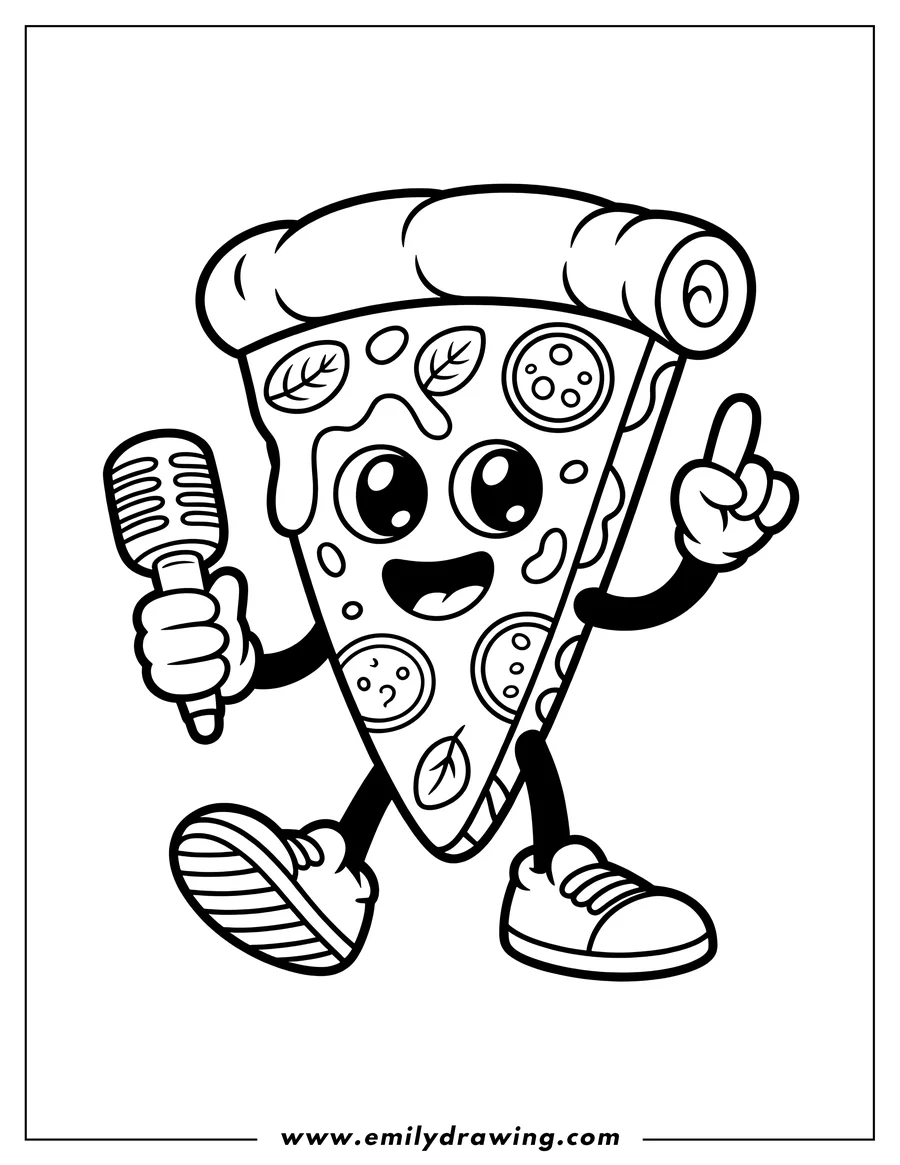 PDF style coloring page: pizza Slice Character