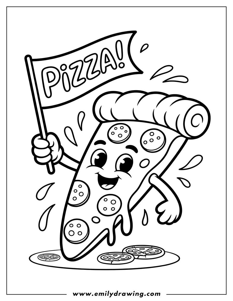 Full page coloring image of pizza Slice Character