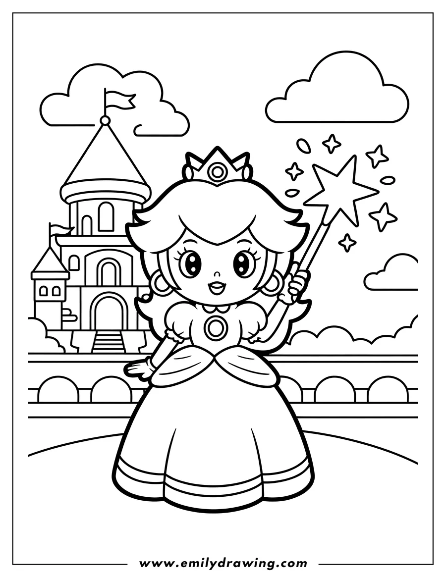 Full page coloring image of princess