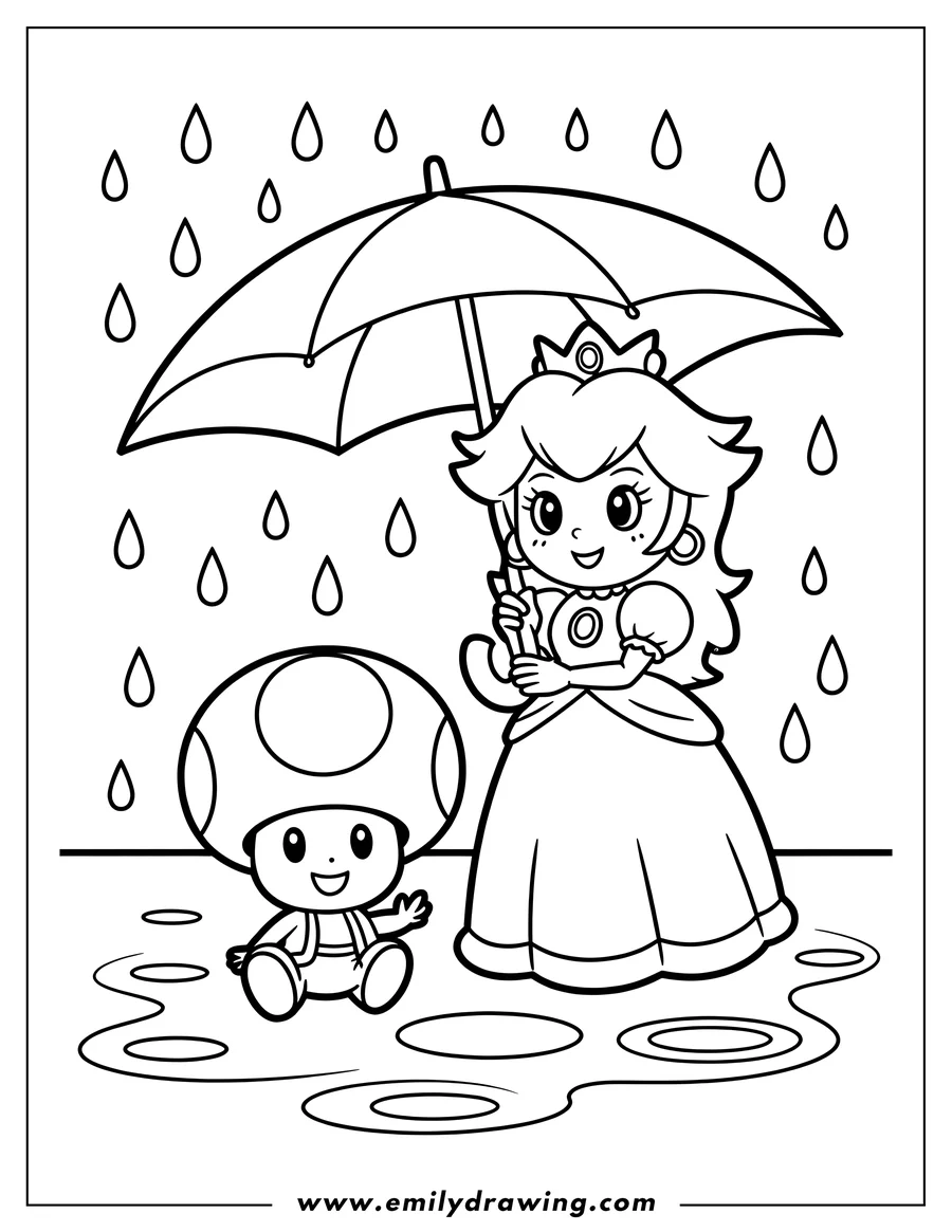 Black and white line art of princess