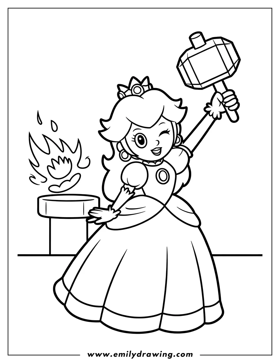 Coloring sheet featuring princess Peach