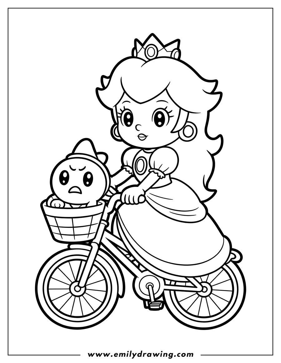 Full page coloring image of princess