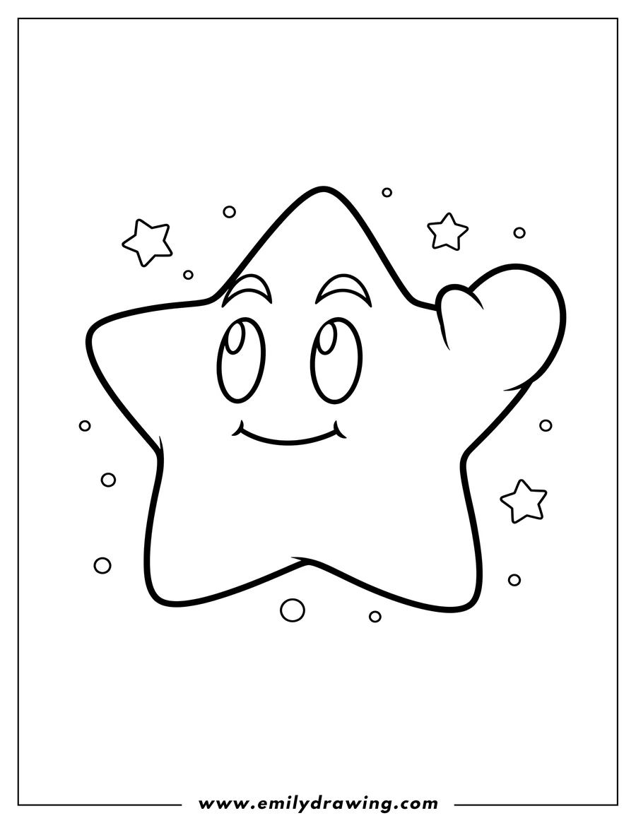 Doodle style coloring picture of A large Starman with eyes from Mario Kart to color