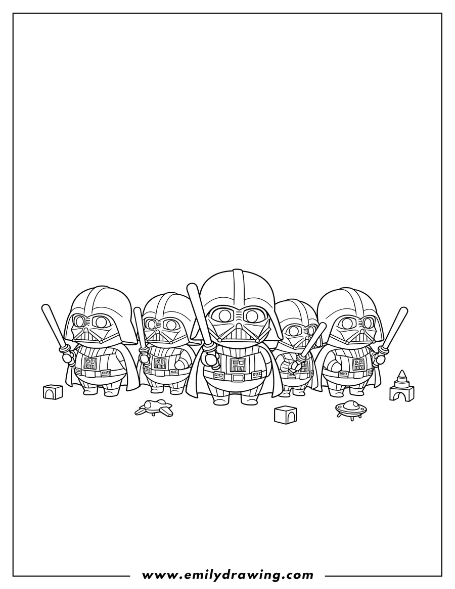 Free to print drawing of chibi Darth Vader Preschoolers holding a lightsaber