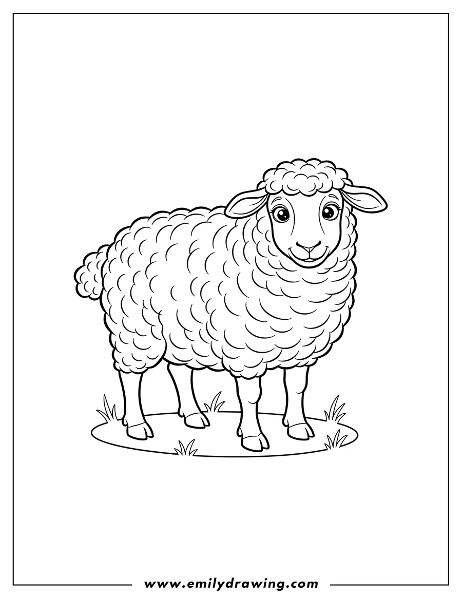 Full page coloring image of detailed Adult Sheep standing