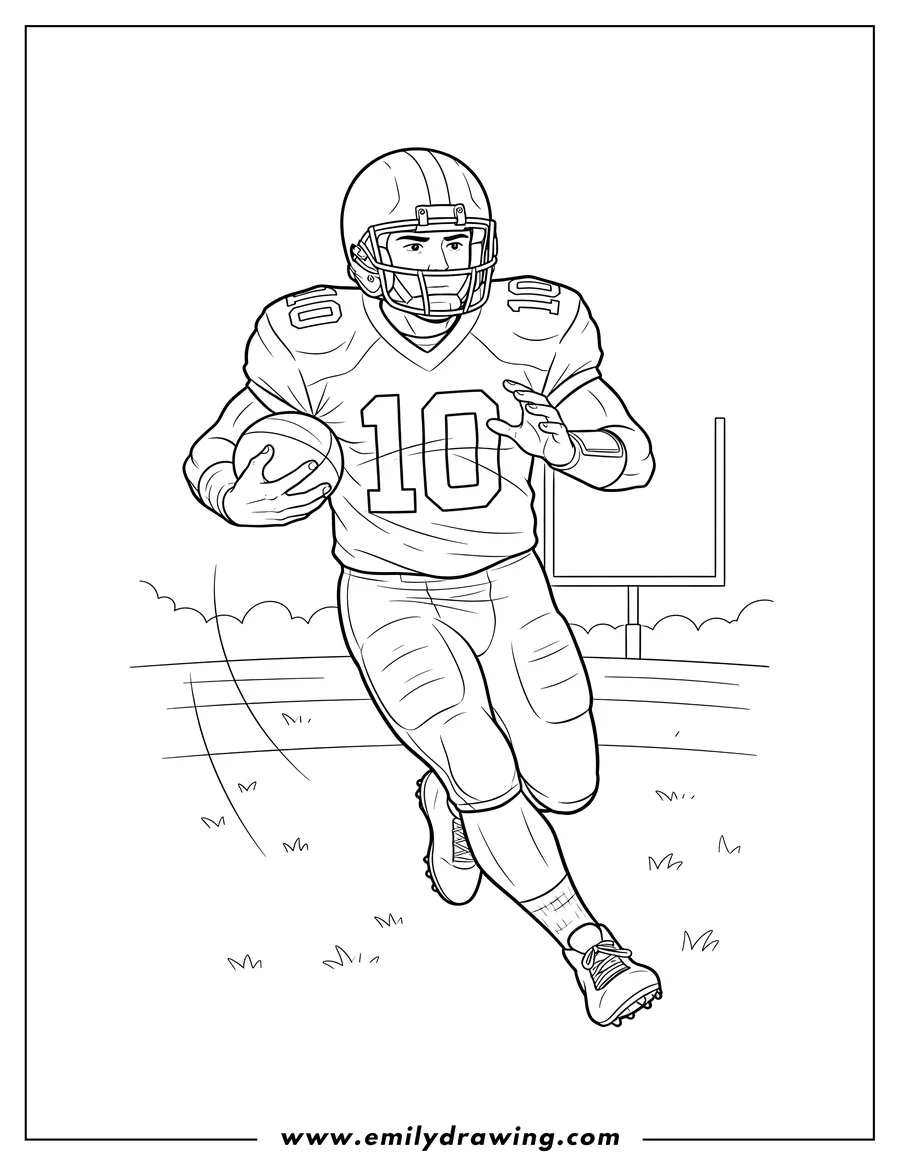 Vector style outline of detailed Quarterback running with a football