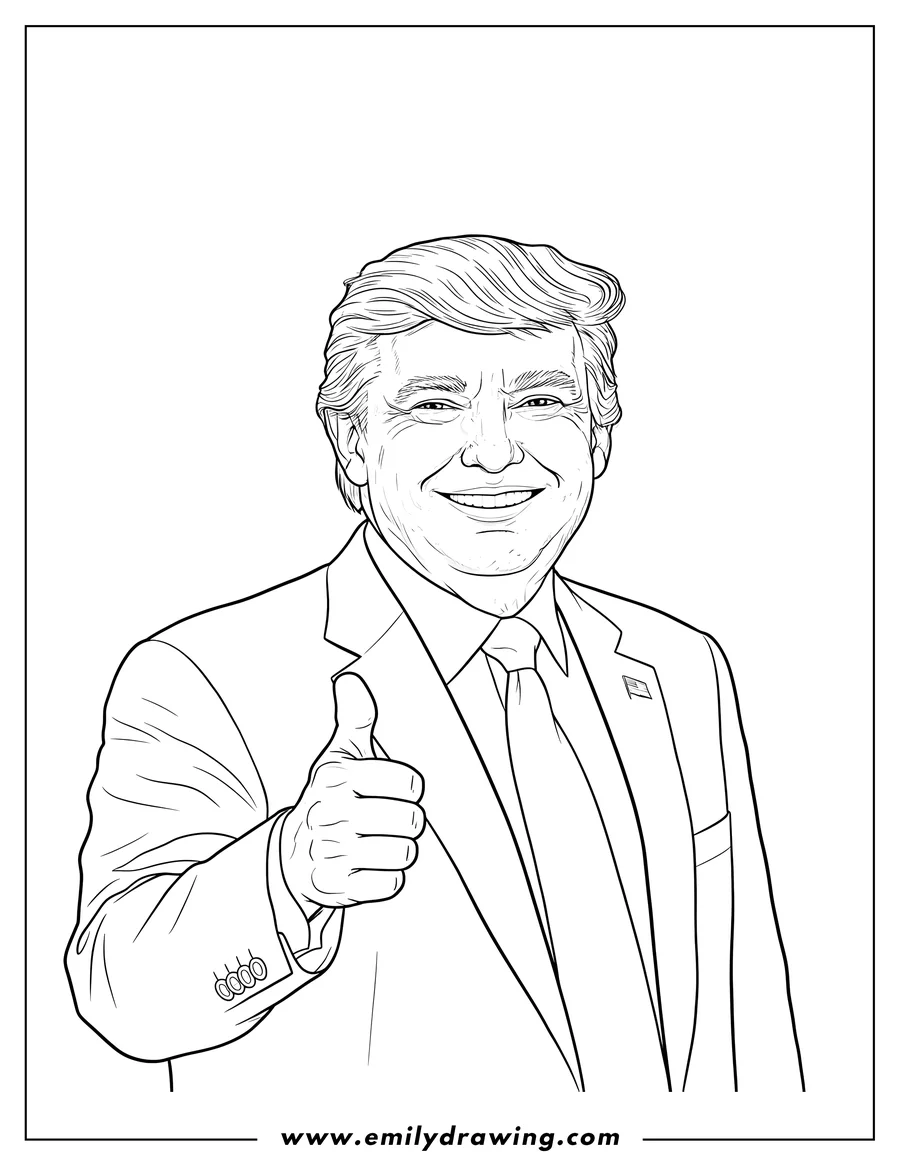 Free to print drawing of us President Donald Trump smiling
