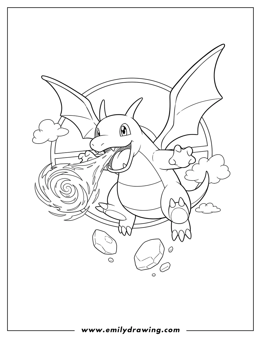 Free to print drawing of dragonite V Hyper Beam Pokemon Card, with Dragonite flying and roaring
