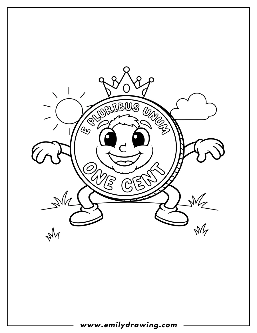 Free printable coloring sheet of easy Copper playing, crouching down with a happy smile, for preschoolers