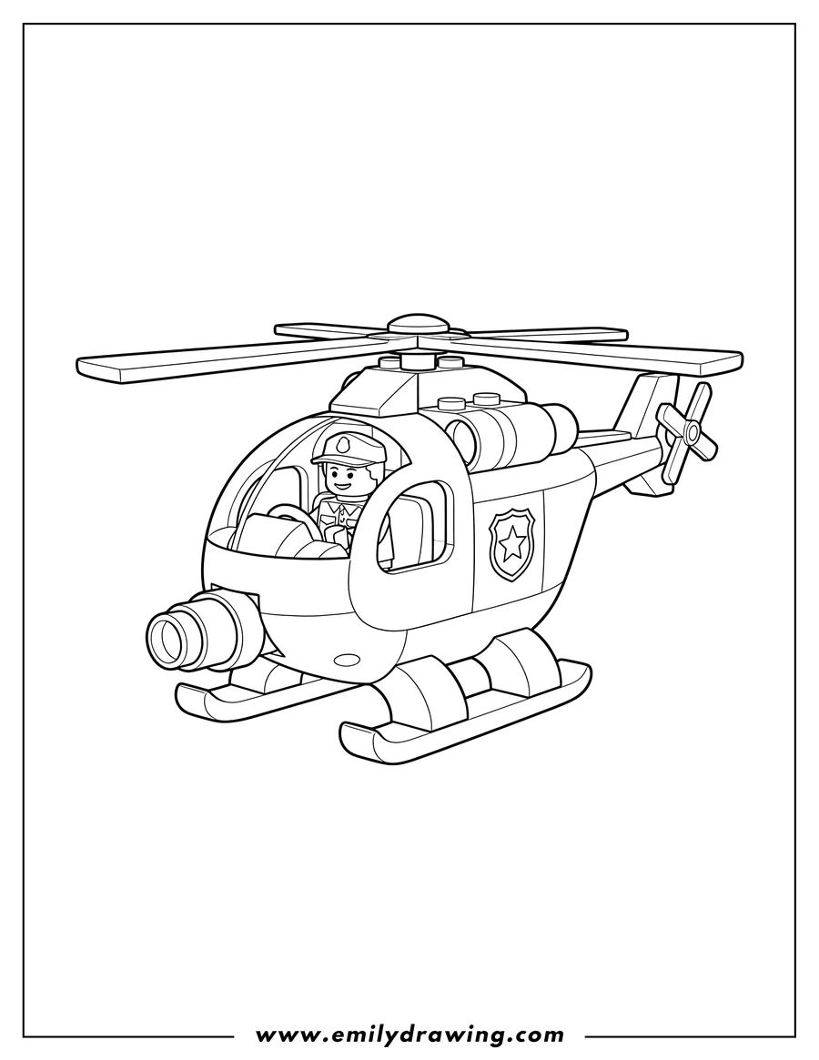 Coloring page for kids: lego Police Helicopter with a stud shooter Preschoolers Scaled