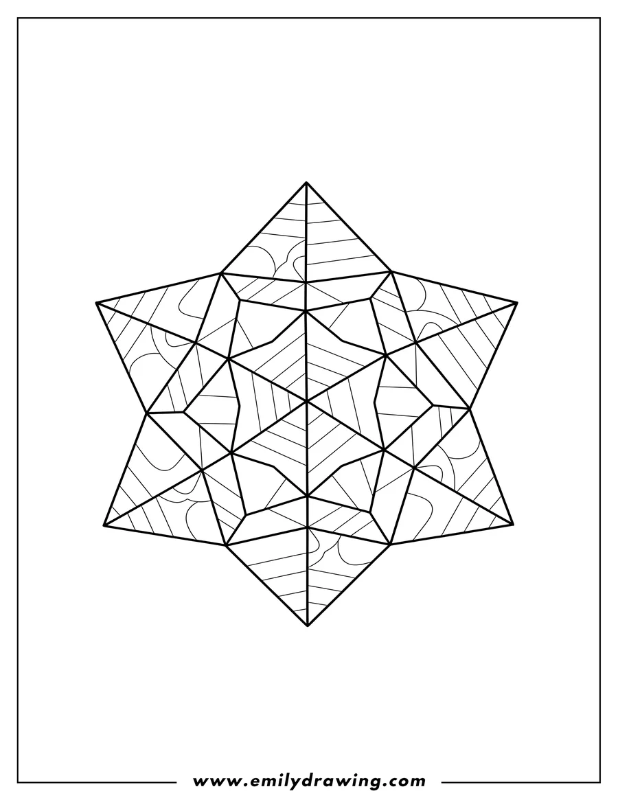 Printable coloring page of lined 3D Geometric 8-pointed star